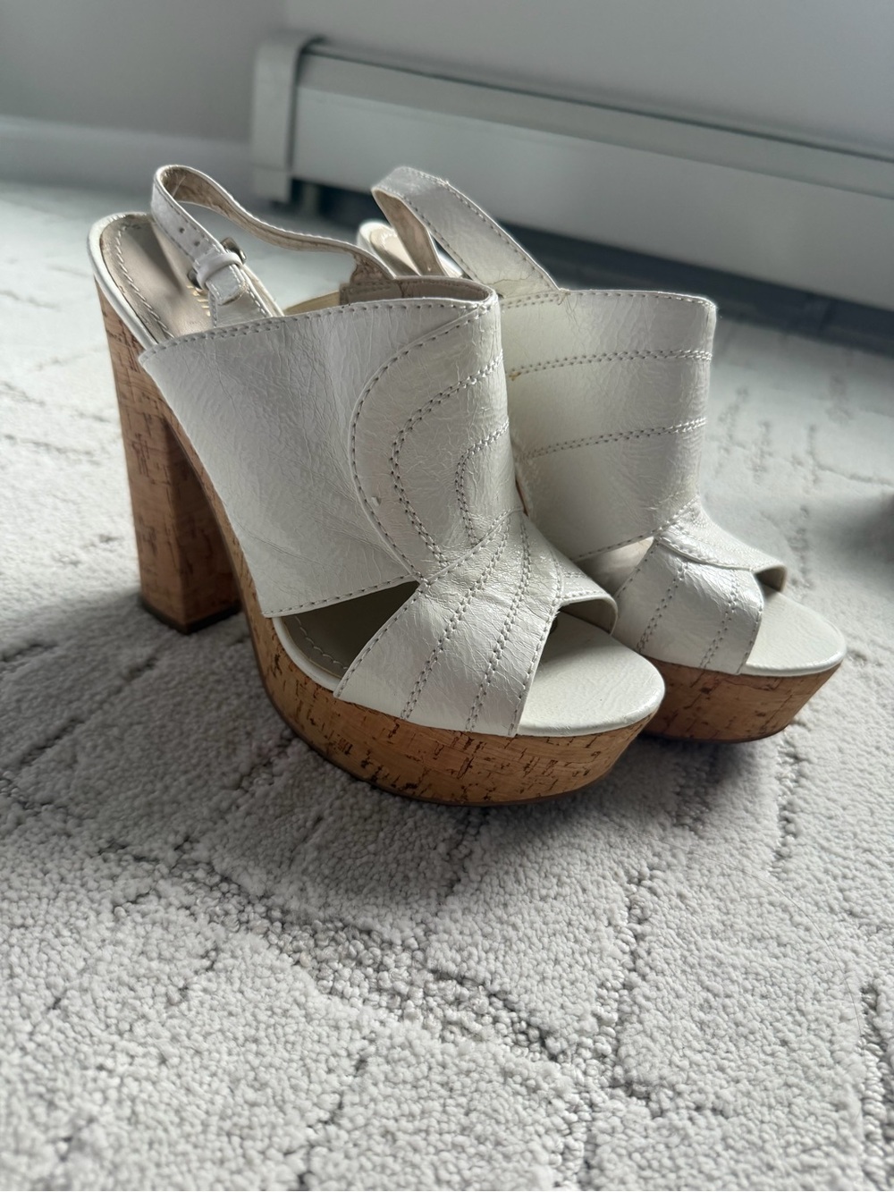 Nine West White Cork Platform Slingback Heels Women’s Size 7.5